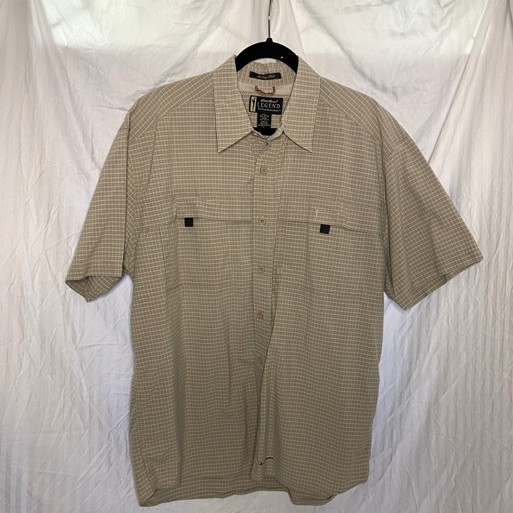 Men's Eddie Bauer Vintage 90’s McNary S/S Shirt Plaid Tan Brown Size Large.